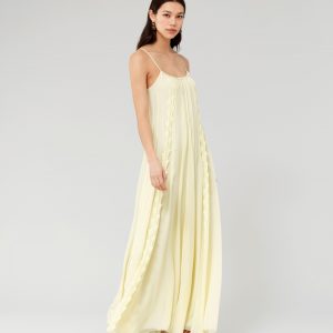 CHLOÉ Sleeveless pleated dress Women's POWDER YELLOW Size 4 100% Silk